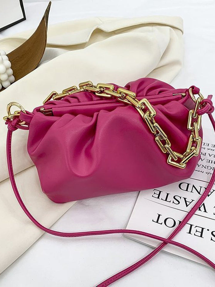 Sac bandoulière à fermeture éclair, à chaîne, couleur unie