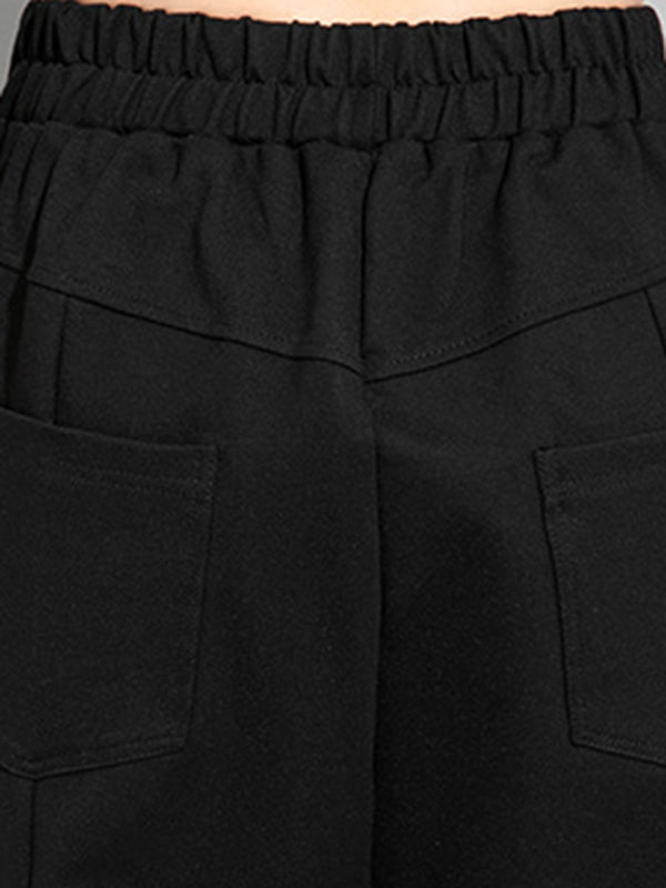 Bas simple ample décontracté à taille élastique, couleur unie