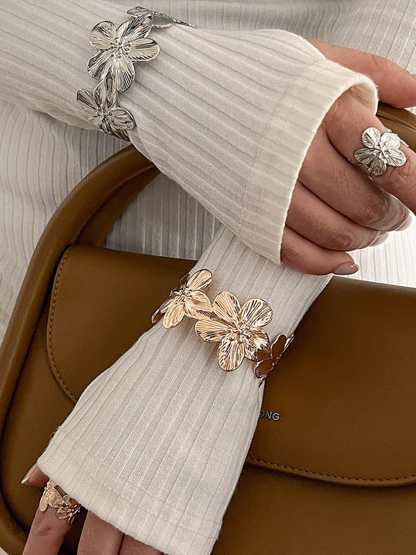 Parure bracelet et bague géométrique en forme de fleur