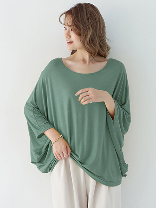 Chemise ample vintage, à col rond, à manches chauve-souris