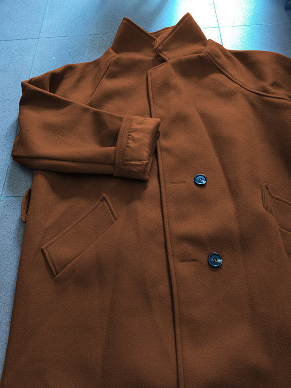 Manteau en laine urbain ample avec ceinture, couleur unie