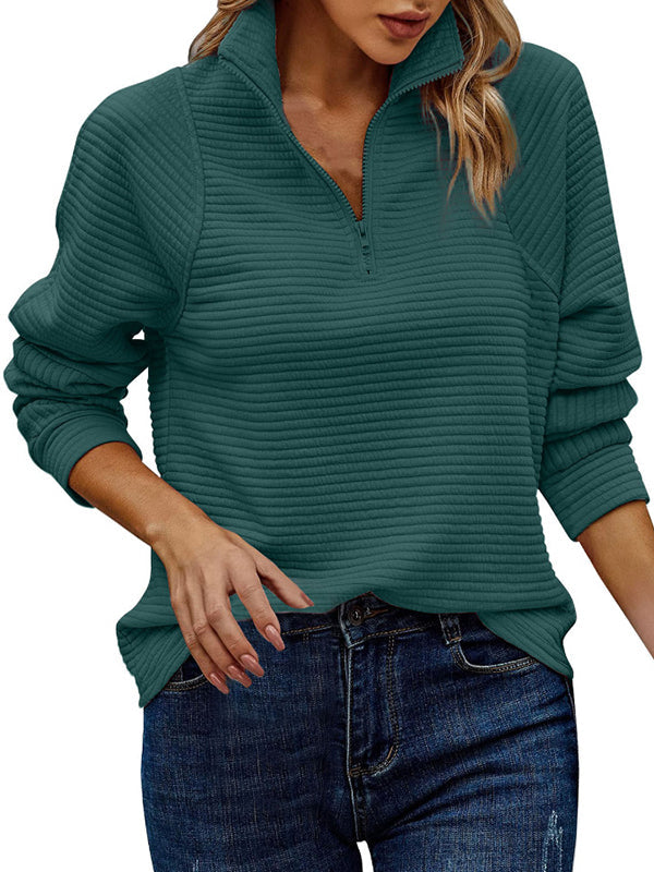 Sweat-shirt ample à manches longues et col haut, couleur unie, fendue