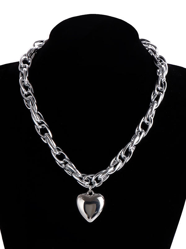 Collier normcore, à chaîne, en forme de cœur, couleur unie