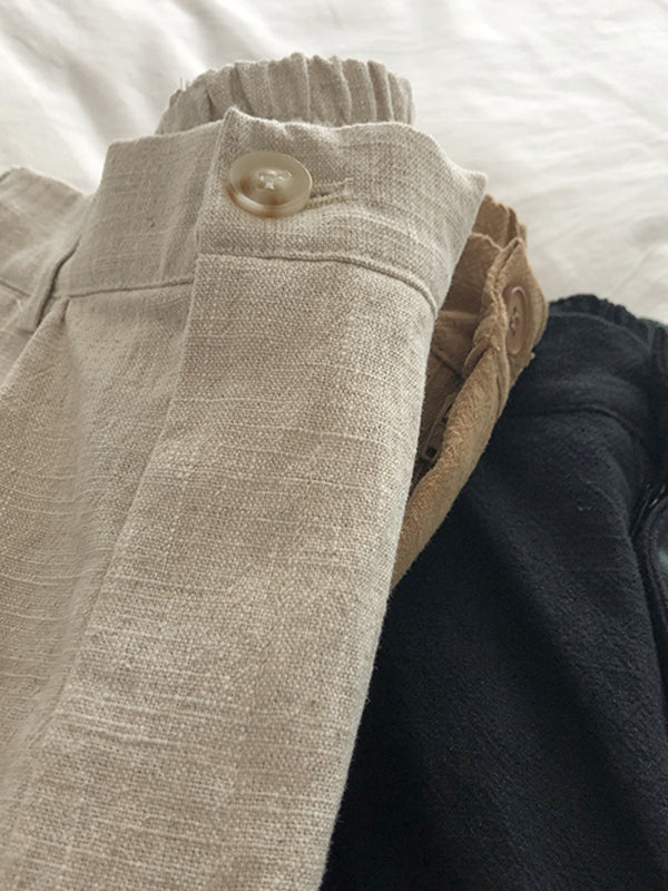 Short ample plissé à jambes larges, à taille élastique, couleur unie