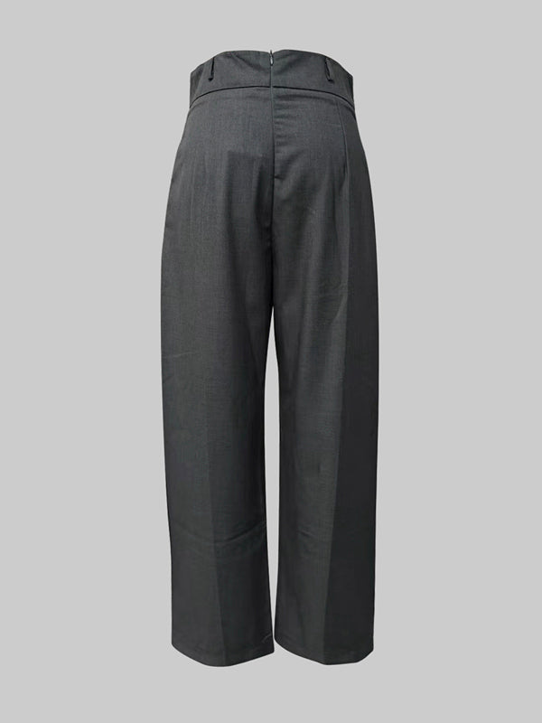 Pantalon décontracté coupe droite, sans ceinture, couleur unie