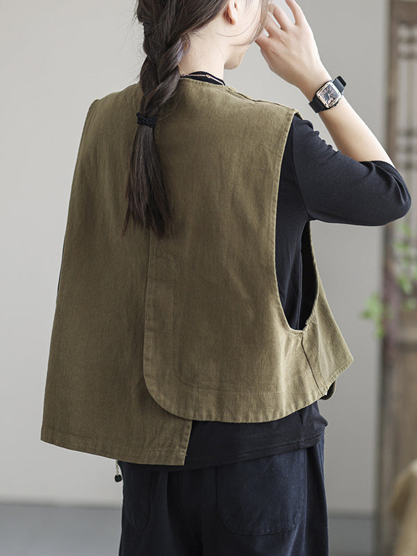 Débardeur asymétrique boutonné vintage, couleur unie