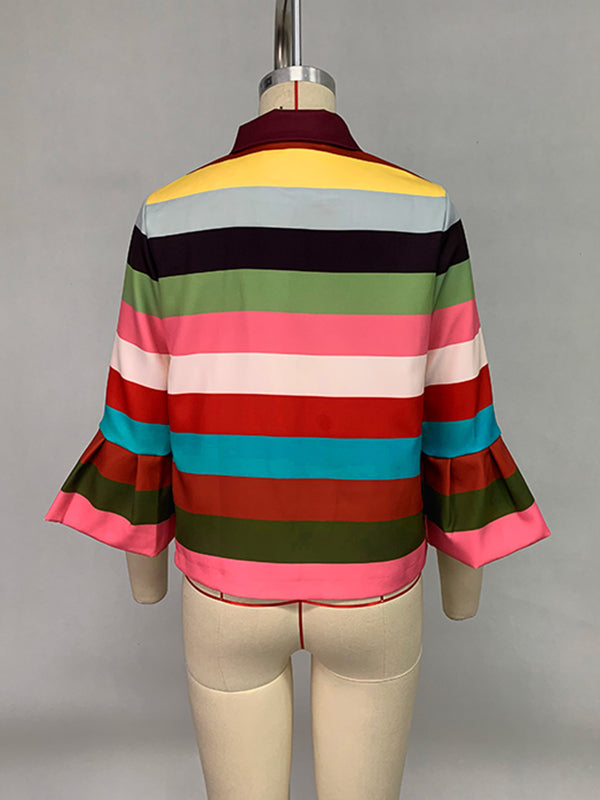 Veste multicolore rayée à manches évasées, à col revers
