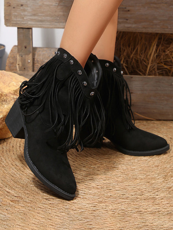 Bottes à glands et rivets à bout pointu et à empiècements