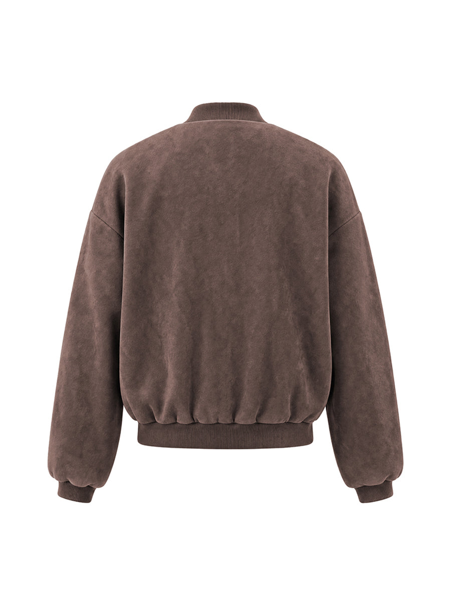 Veste courte à fermeture éclair, à taille élastique, à manches longues, à col rond, couleur unie