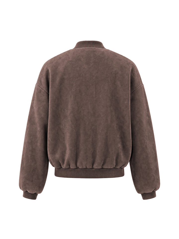 Veste courte à fermeture éclair, à taille élastique, à manches longues, à col rond, couleur unie