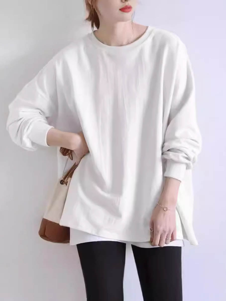 Sweat-shirt ample à manches longues, couleur unie
