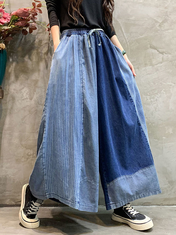 Bas de pantalon en Jean à carreaux, ample, élastique, avec cordon de serrage, à empiècements, neuvième pantalon