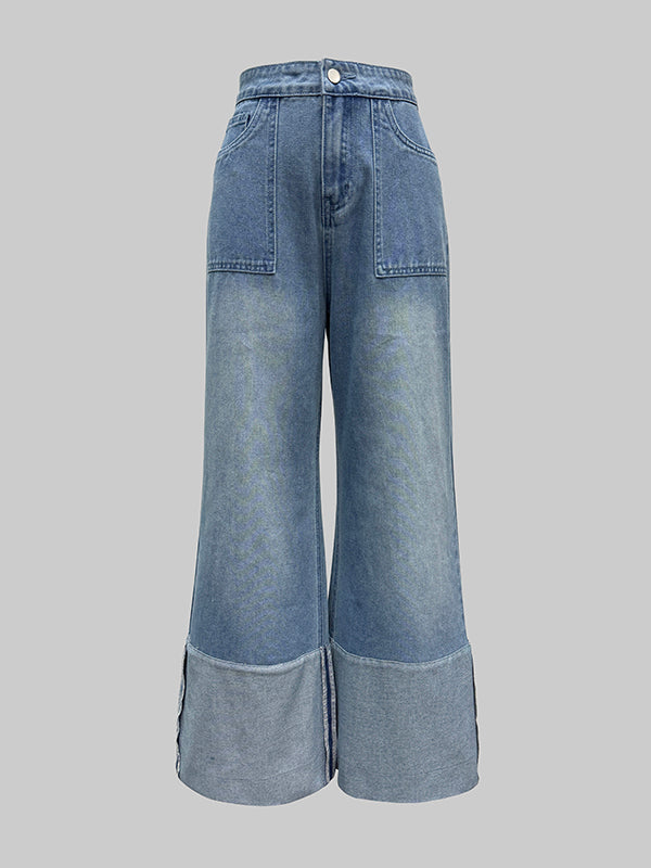Jean taille haute, à jambes larges, à poches, couleur contrastée