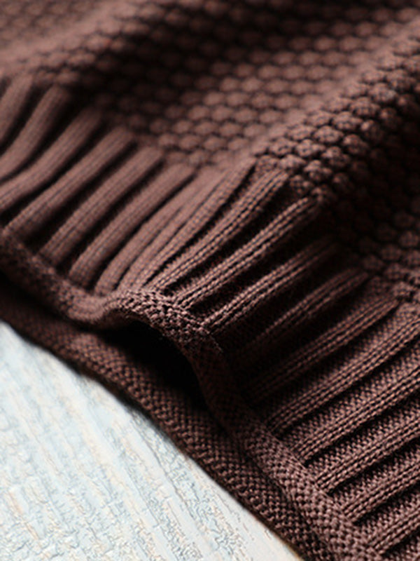 Pull décontracté ample à manches longues, à col haut, couleur unie
