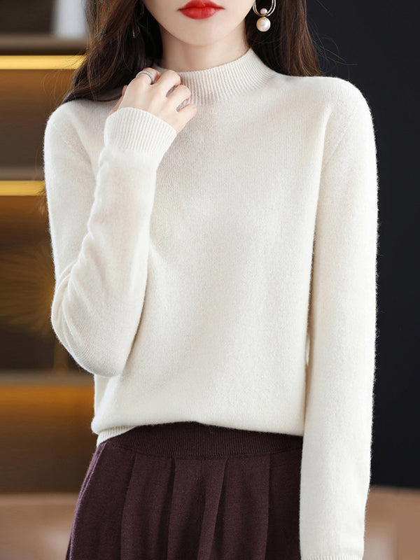 Pull de bureau à manches longues, couleur unie, col haut, pulls