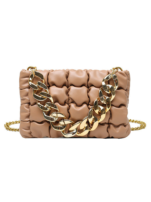 Sac bandoulière à chaîne, à carreaux, couleur unie