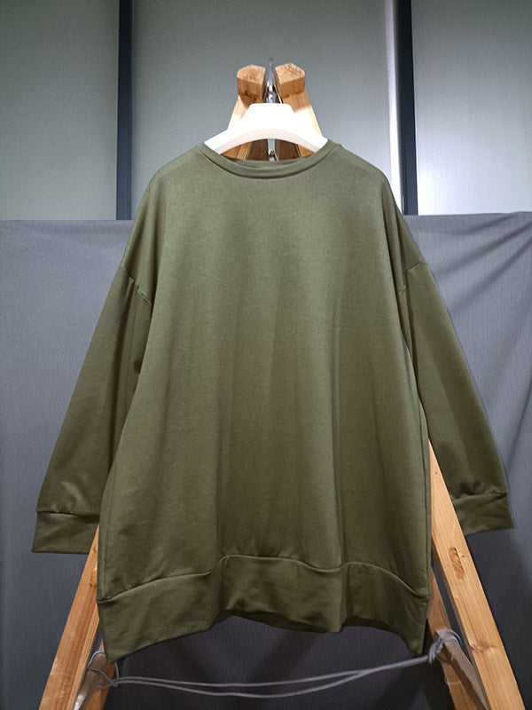 Sweat-shirt décontracté ample à col rond, couleur unie