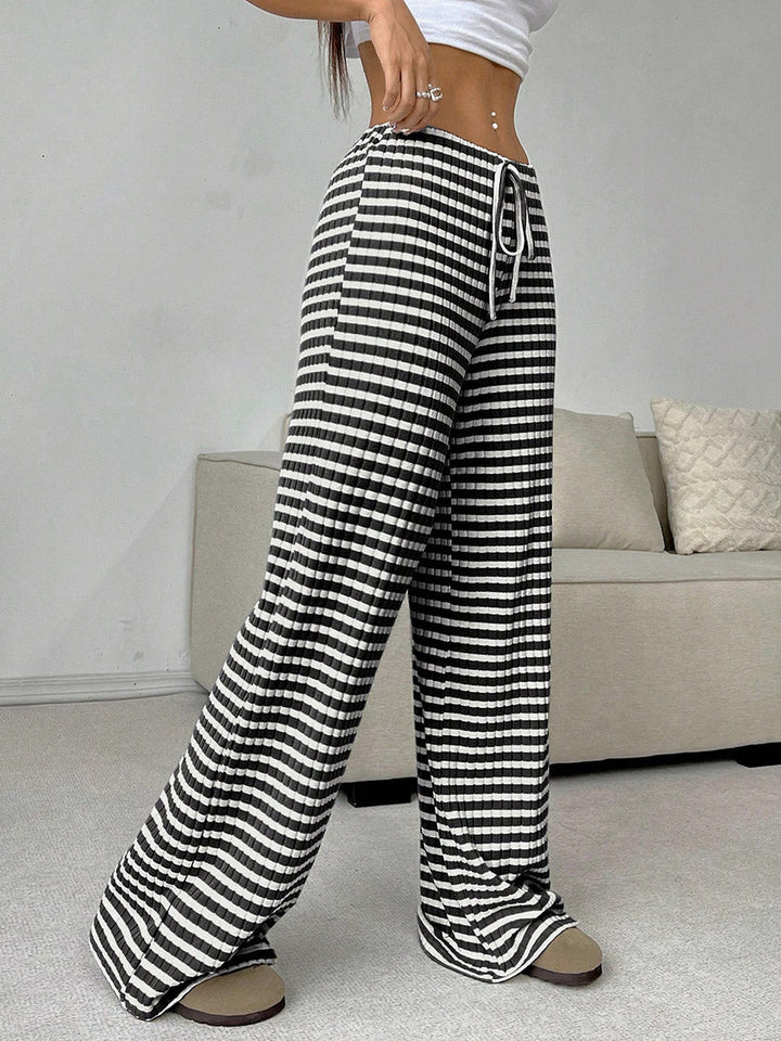 Pantalon rayé à taille élastique, taille haute, à cordon de serrage, à empiècements, couleur contrastée