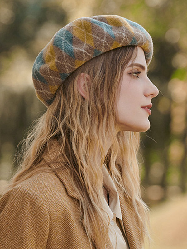 Béret vintage en laine, couleur contrastée