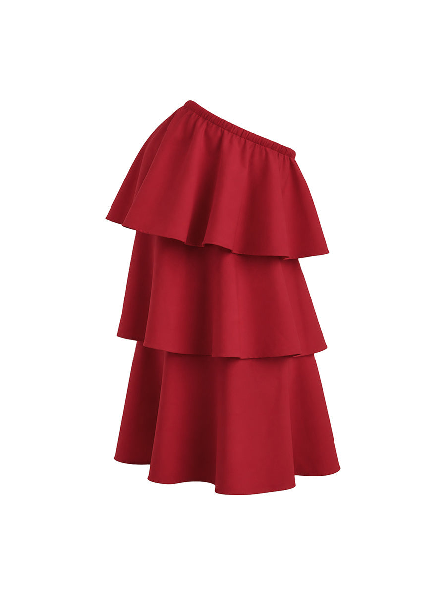 Débardeur ample superposé volanté coupe trapèze, à taille élastique, bustier, couleur unie