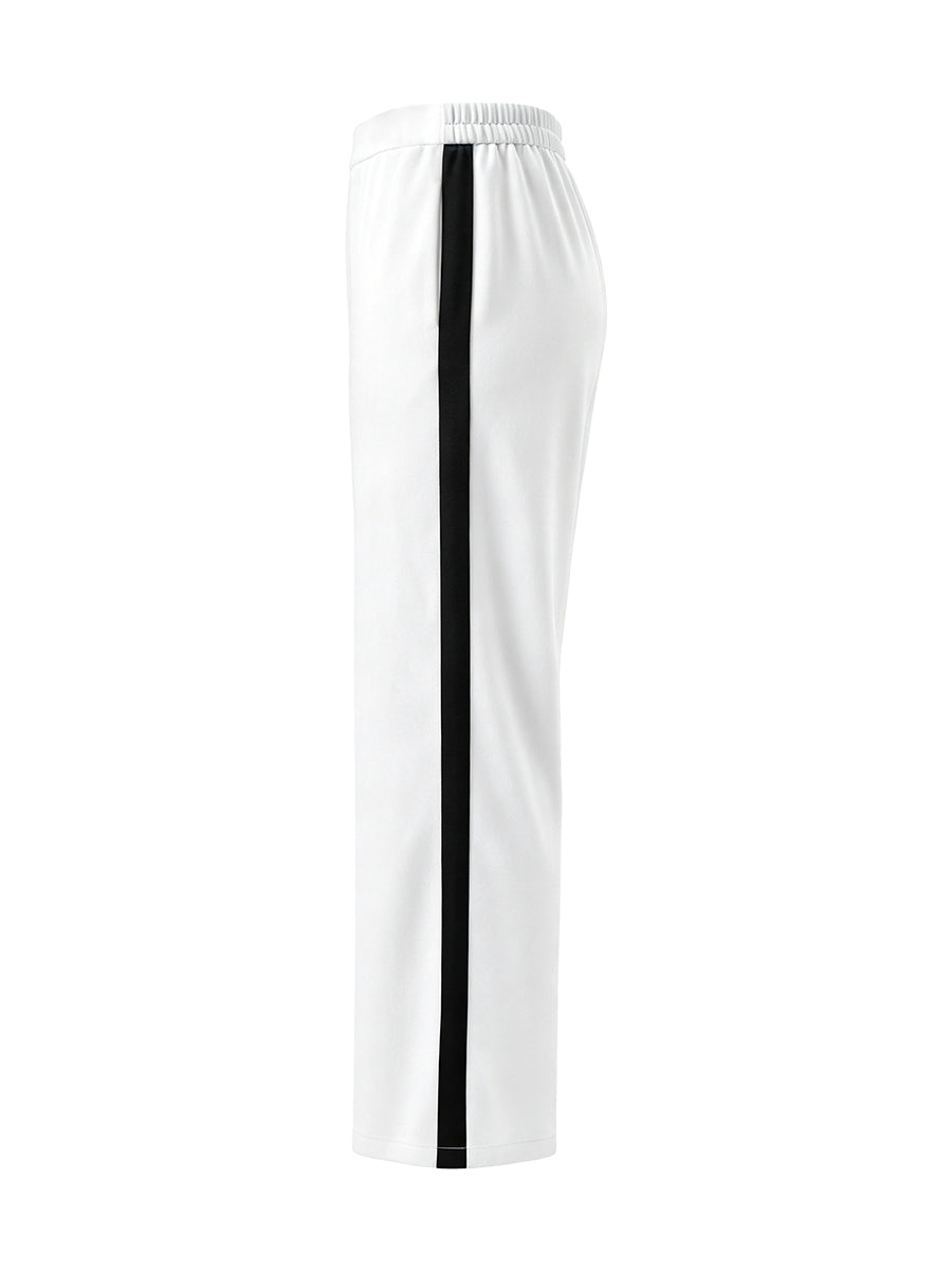 Pantalon taille haute, à jambes larges, couleur contrastée
