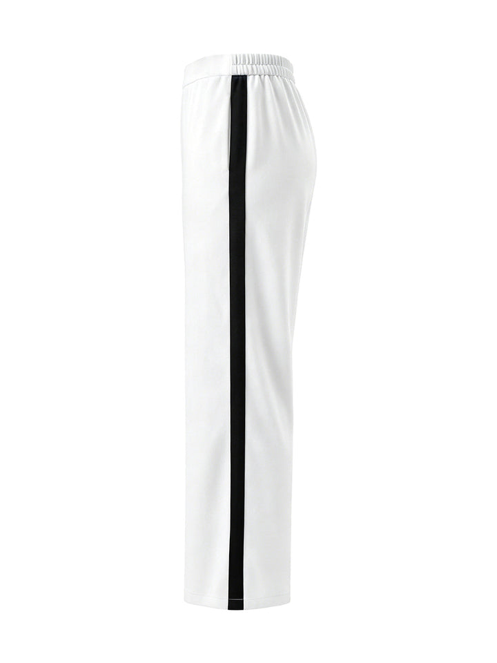 Pantalon taille haute, à jambes larges, couleur contrastée