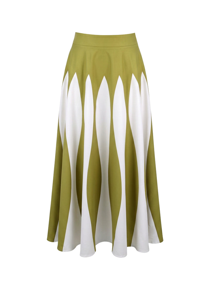 Jupe plissée imprimée coupe trapèze, taille haute, couleur contrastée