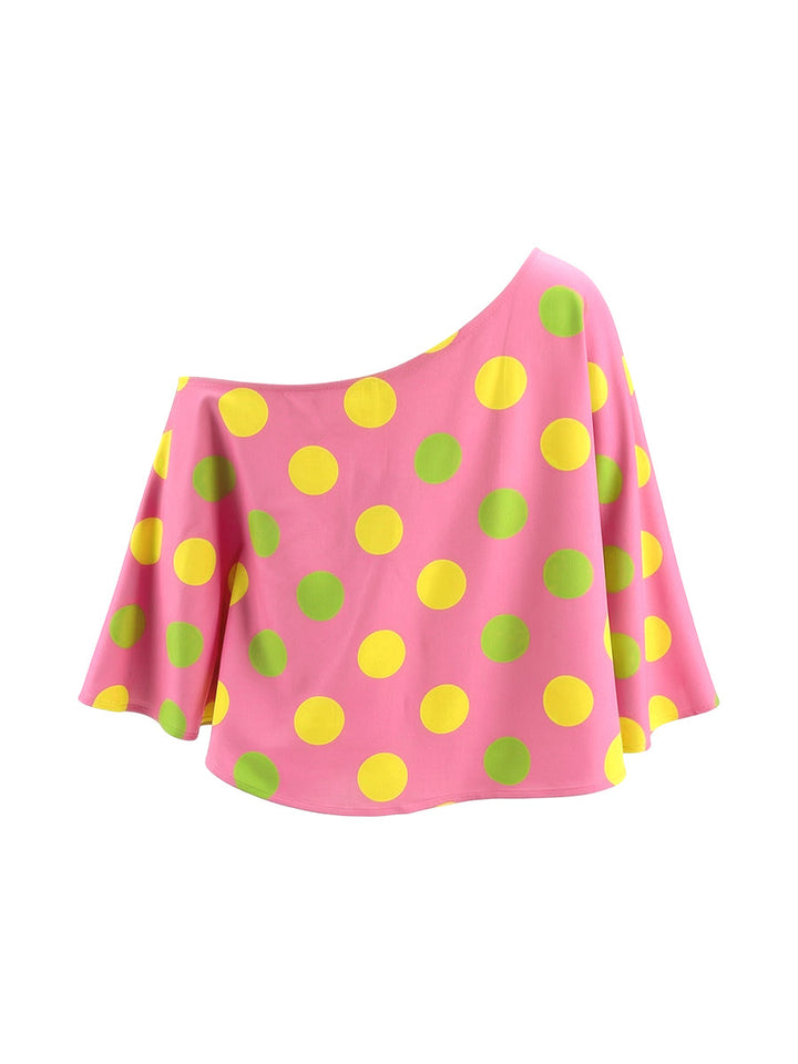 Chemise ample à manches longues, à pois, asymétrique à une épaule