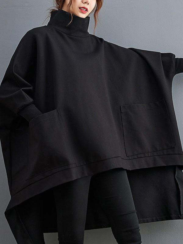 Sweat-shirt urbain à col haut, à ourlet plongeant, couleur unie