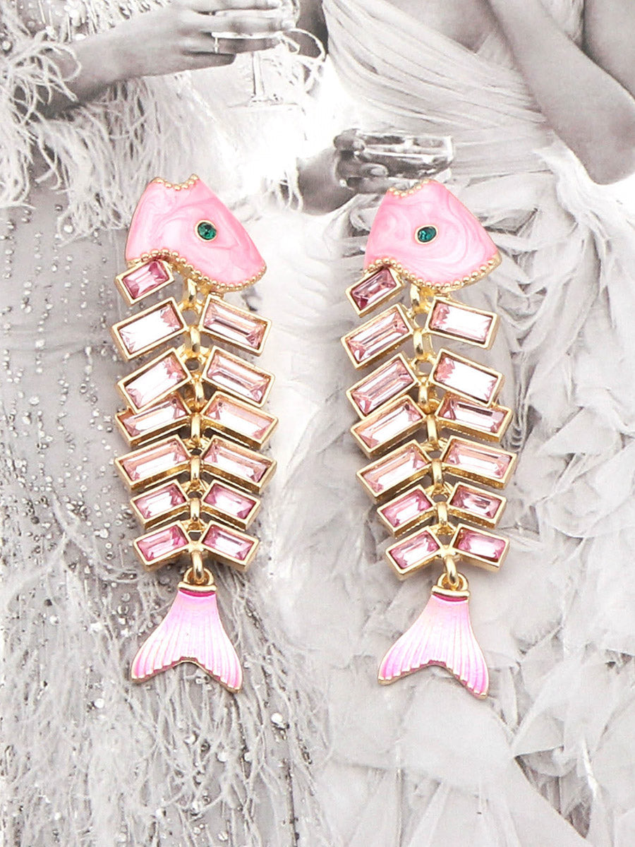 Boucles d'oreilles en os de poisson, strass brillantes, accessoires