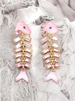 Boucles d'oreilles en os de poisson, strass brillantes, accessoires