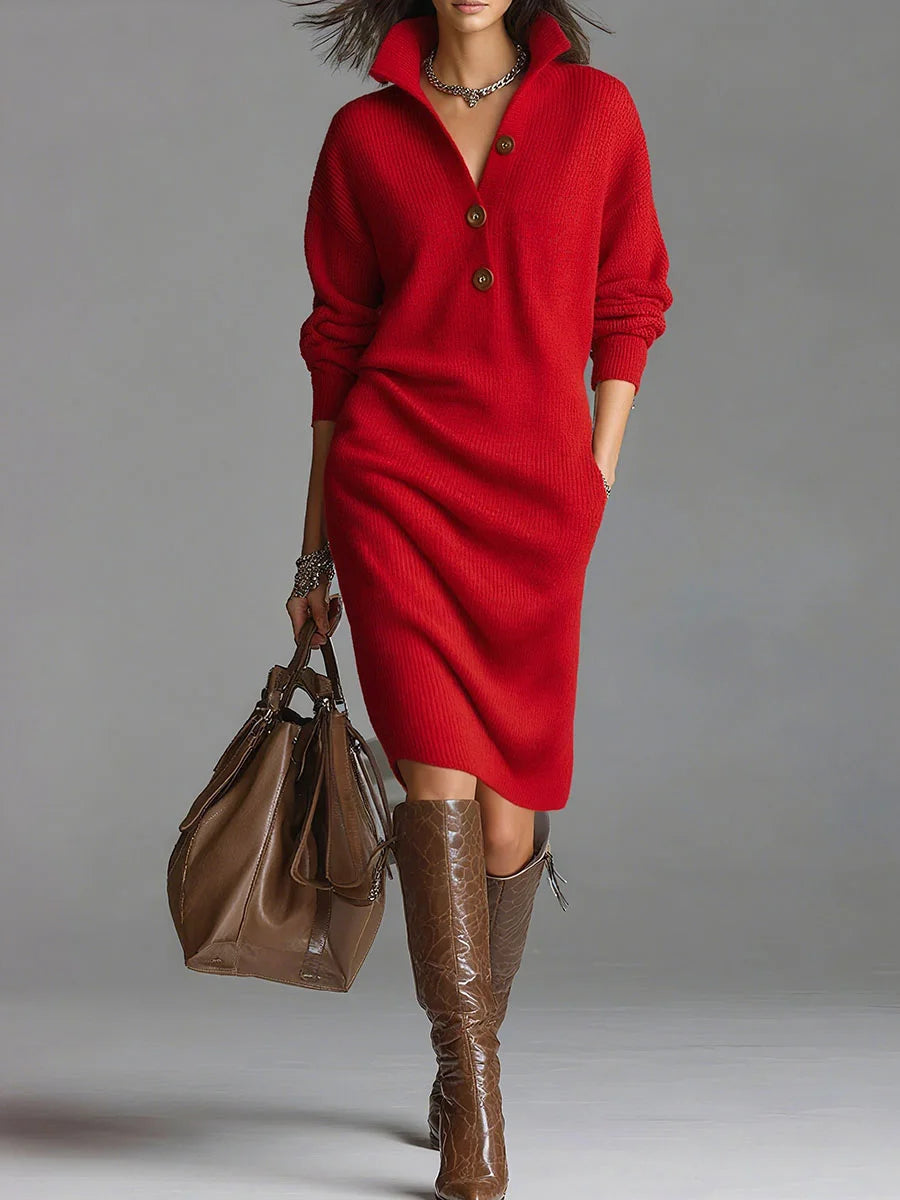 Dina | Robe midi femme côtelée décontractée et élégante