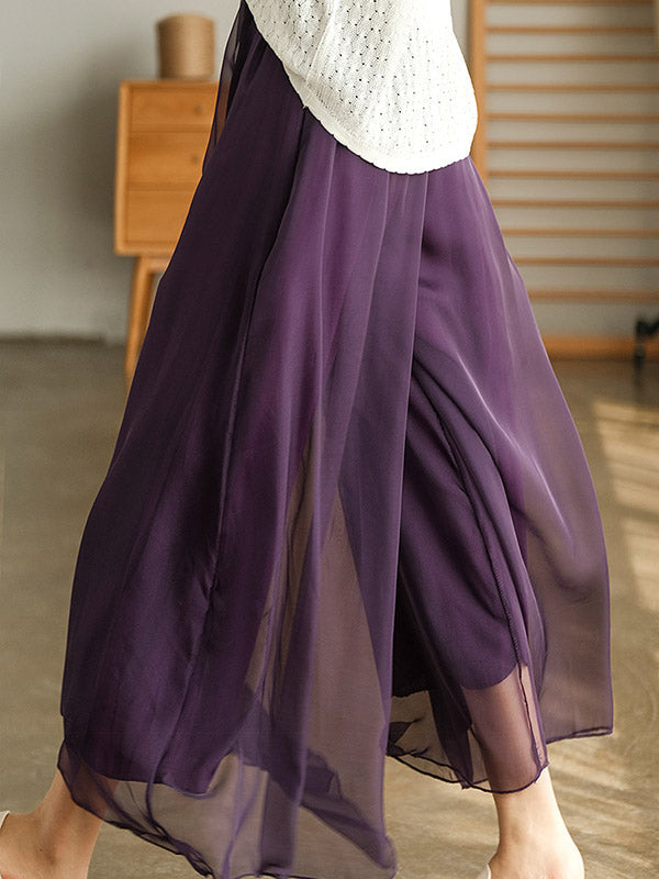 Jupe-culotte large décontractée en mousseline, couleur unie