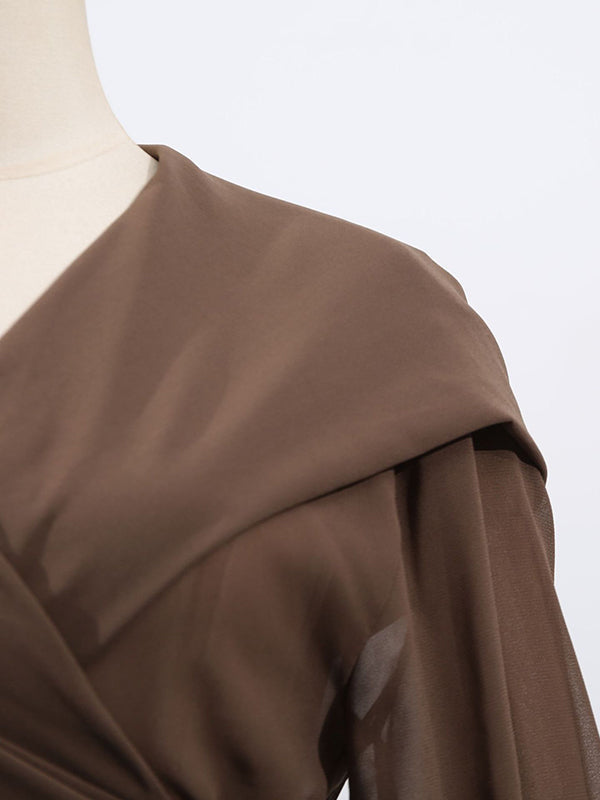 Chemisier ample plissé transparent à manches longues, à taille nouée, à capuche, couleur unie