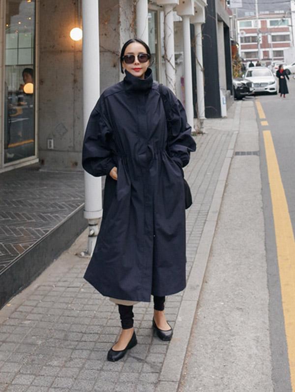 Vêtements d'extérieur longs amples à taille élastique de couleur unie