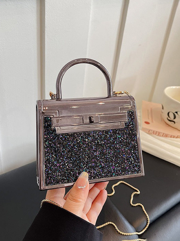 Sac à main bandoulière brillant géométrique à chaîne