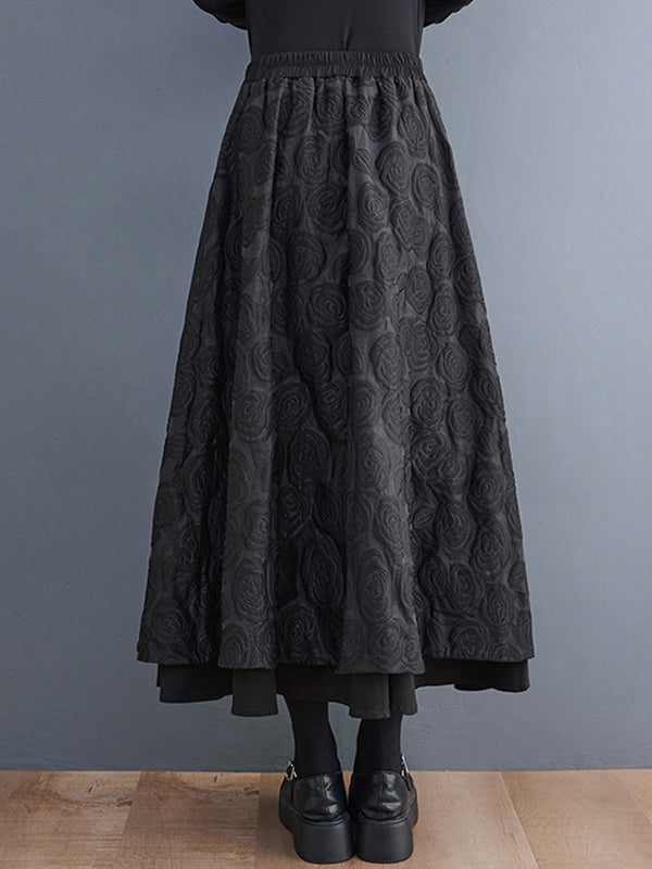 Jupe ample asymétrique coupe trapèze, à taille élastique, en jacquard, couleur unie
