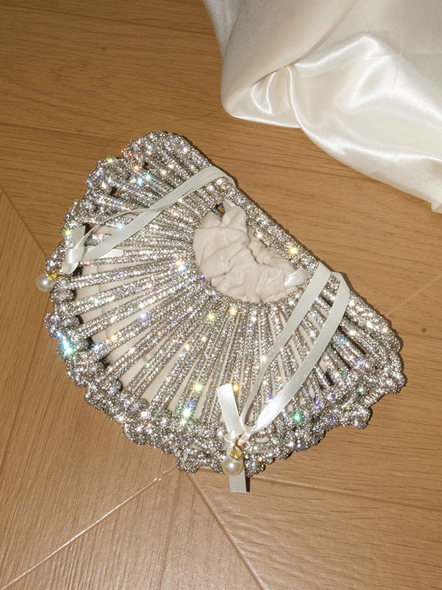 Sac à main bandoulière brillant à boutonnage simple, à strass, à chaîne