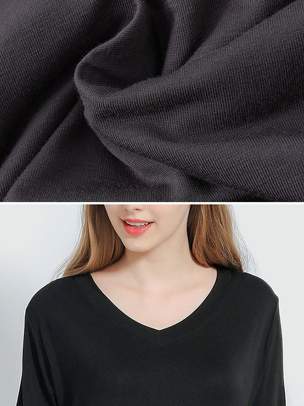 Robe de pyjama simple à manches courtes, ample, fendue sur le côté, couleur unie, col en V