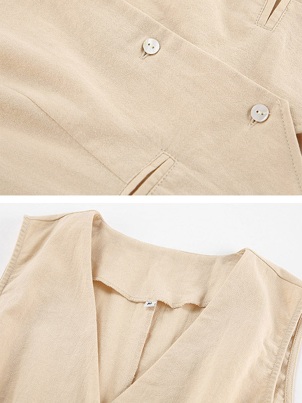 Ensemble deux pièces ample plissé taille haute, à empiècements, à col en V, couleur unie
