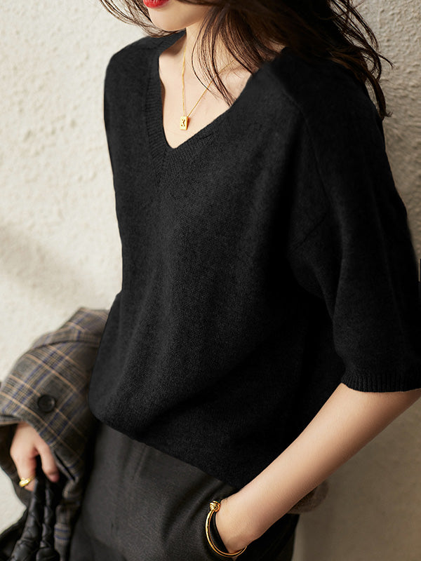 Pull en tricot à col en V de couleur unie urbaine