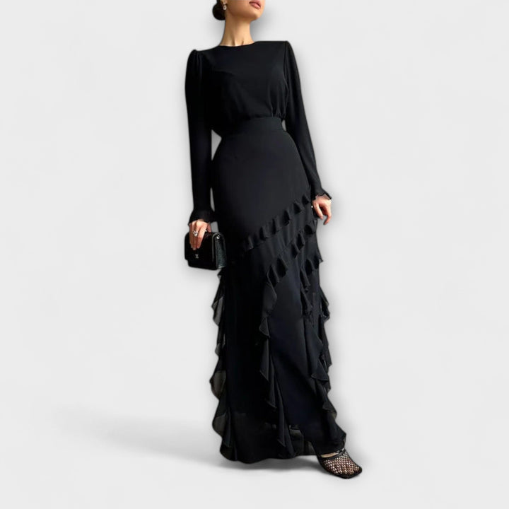 Fallon - Robe Maxi Slim Fit avec Volants 3D