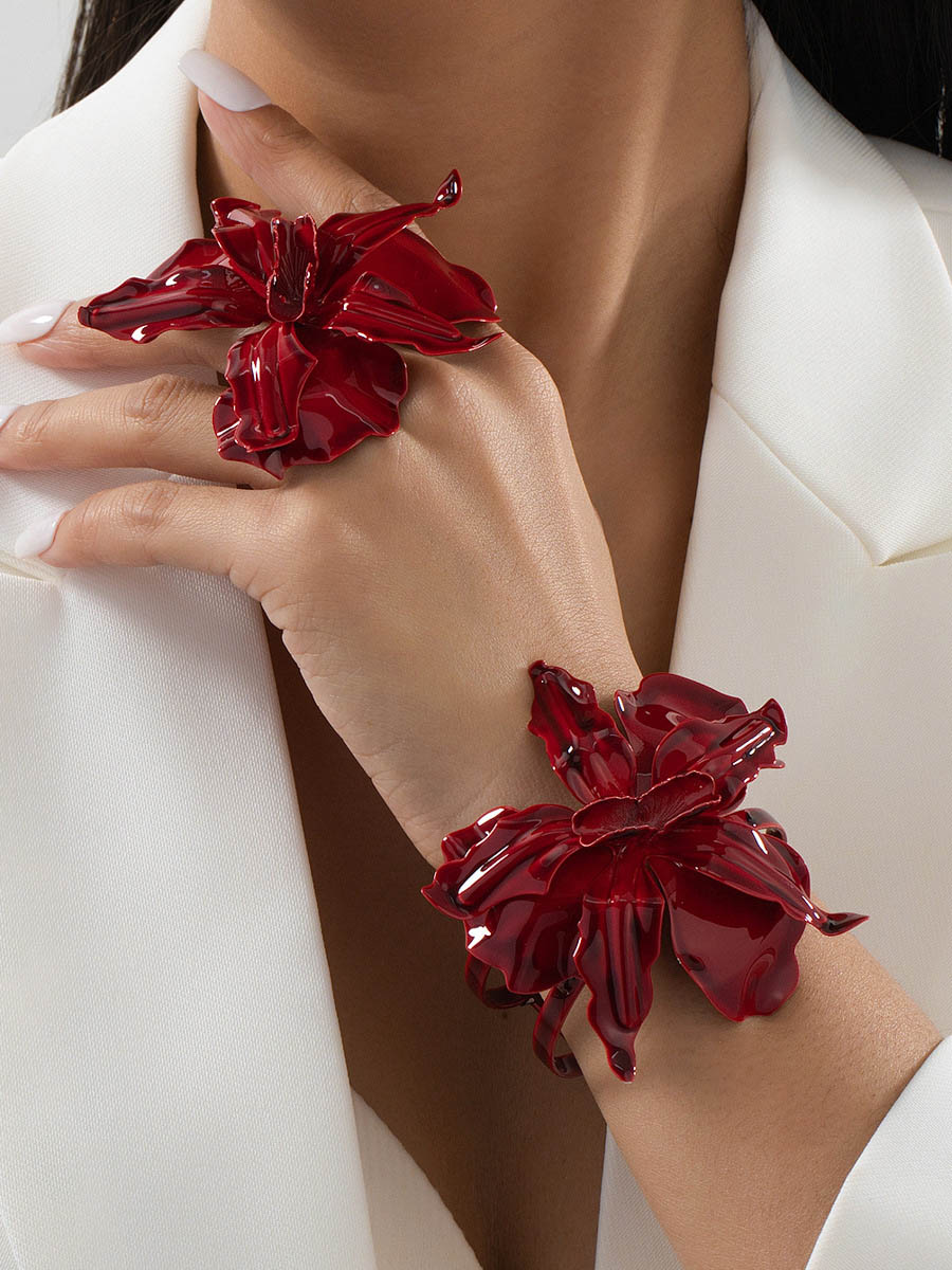 Parure bracelet et bague en forme de fleur