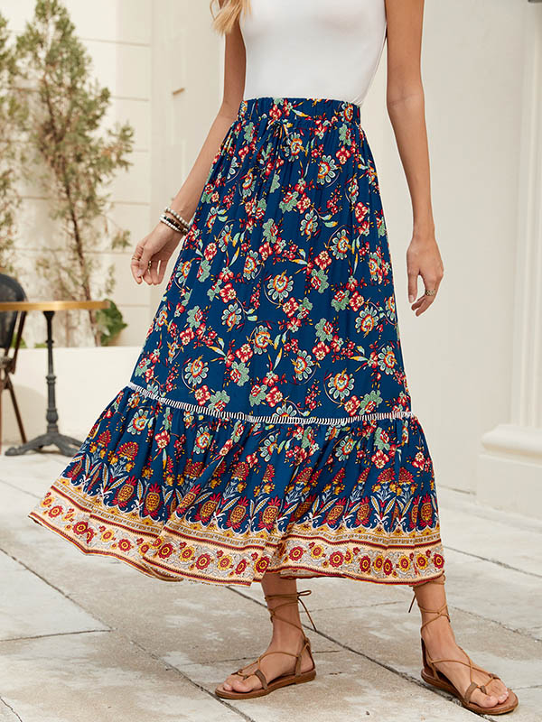 Jupe ample plissée à taille élastique, à imprimé floral, à empiècements