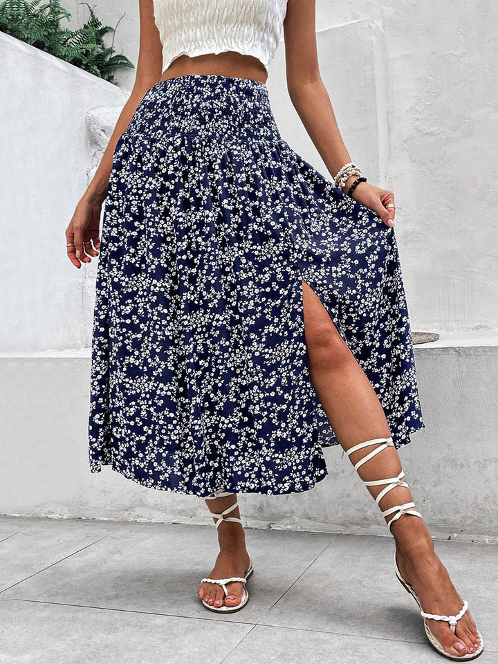 Jupe coupe trapèze, taille haute, à imprimé floral, couleur contrastée