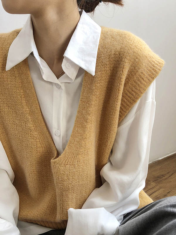 Gilet irrégulier à tricoter uni à col en V