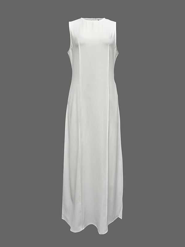 Robe longue sans manches, à col rond, couleur unie