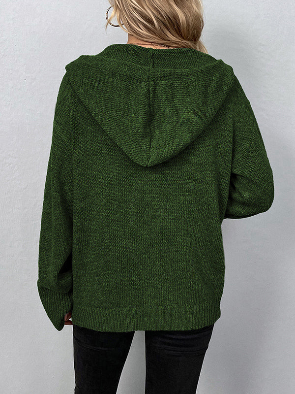 Cardigan cache-cœur à capuche et boutonné de couleur unie