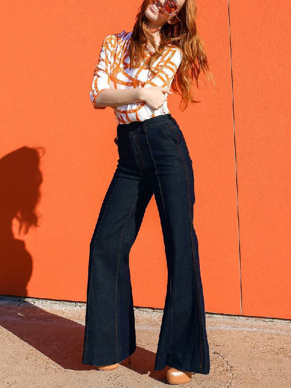 Bas de pantalon en jean évasé taille haute à empiècements