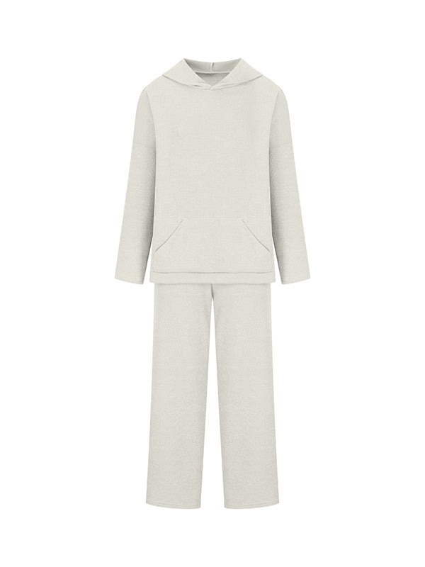 Ensemble deux pièces ample à col rond, à capuche, à manches longues, à cordon de serrage, couleur unie – pull + haut + pantalon
